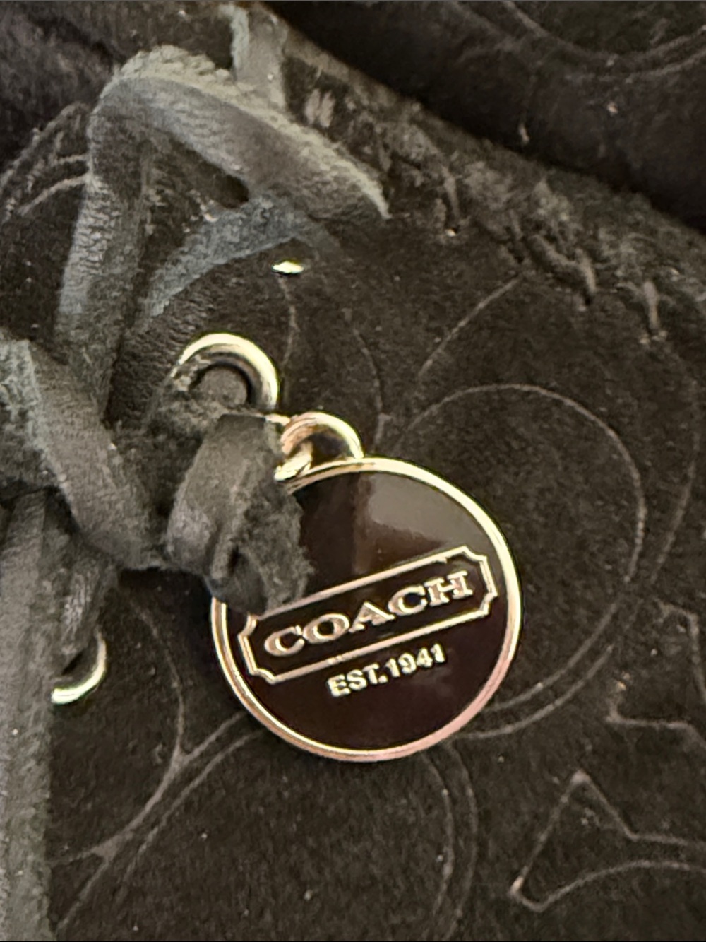 Coach Antonia Black Suede Signature Embossed Fur Lined Moccasin Loafers Size 7.5 - Picture 5 of 14